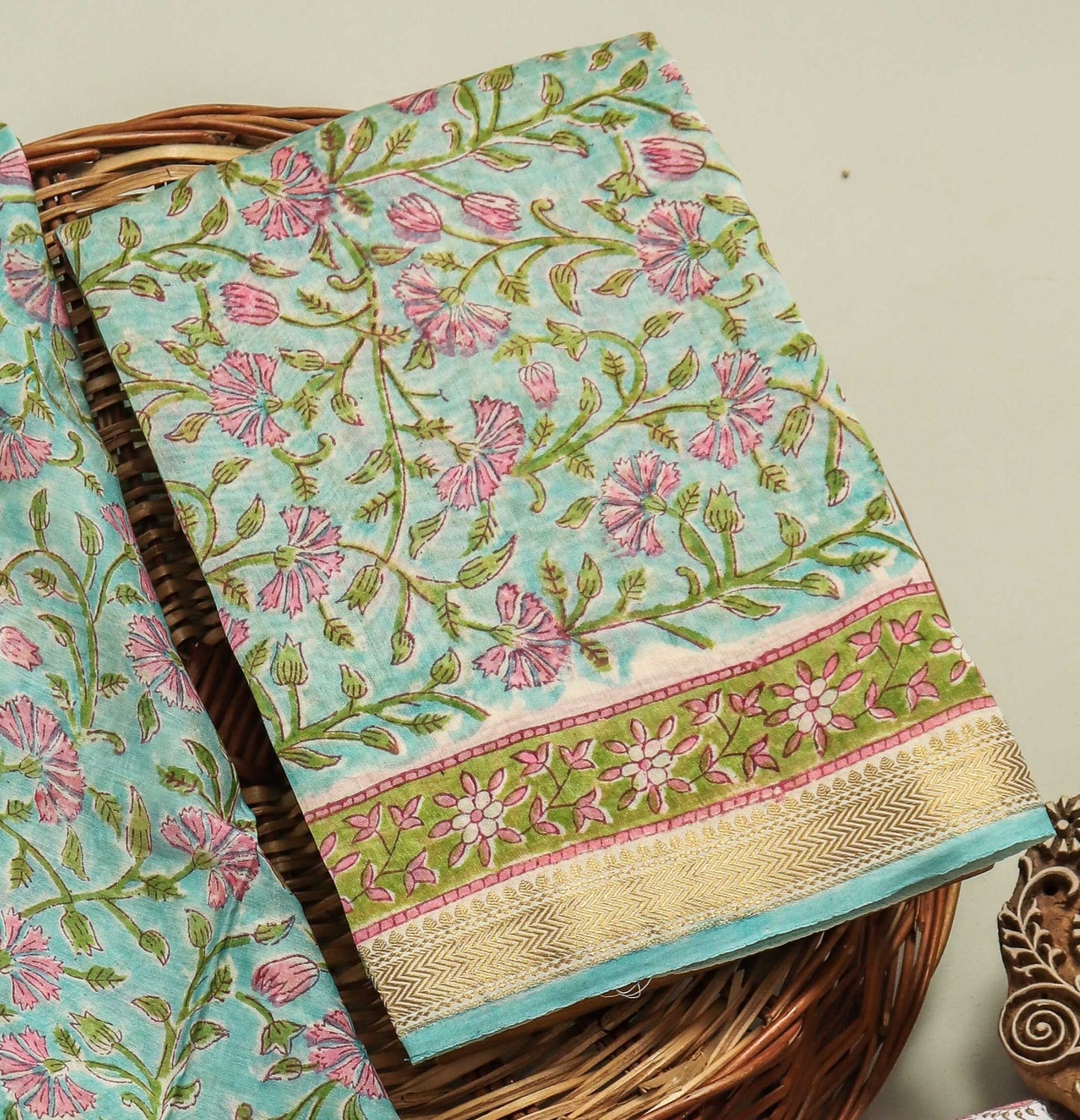 HAND BLOCK Printed Maheshwari Silk Suit with Maheshwari Silk Dupatta