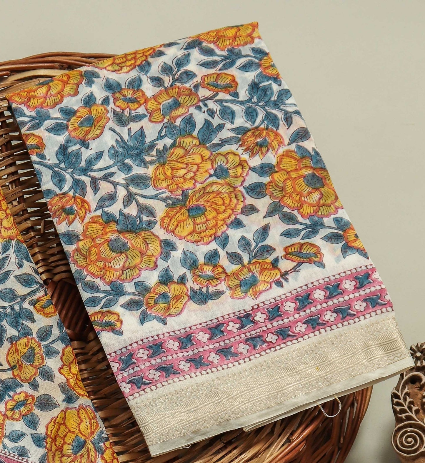 HAND BLOCK Printed Maheshwari Silk Suit with Maheshwari Silk Dupatta