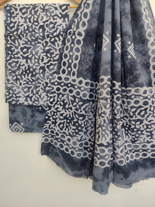 (BATIK) Hand Block Printed Cotton Suit With Mulmul Cotton Dupatta