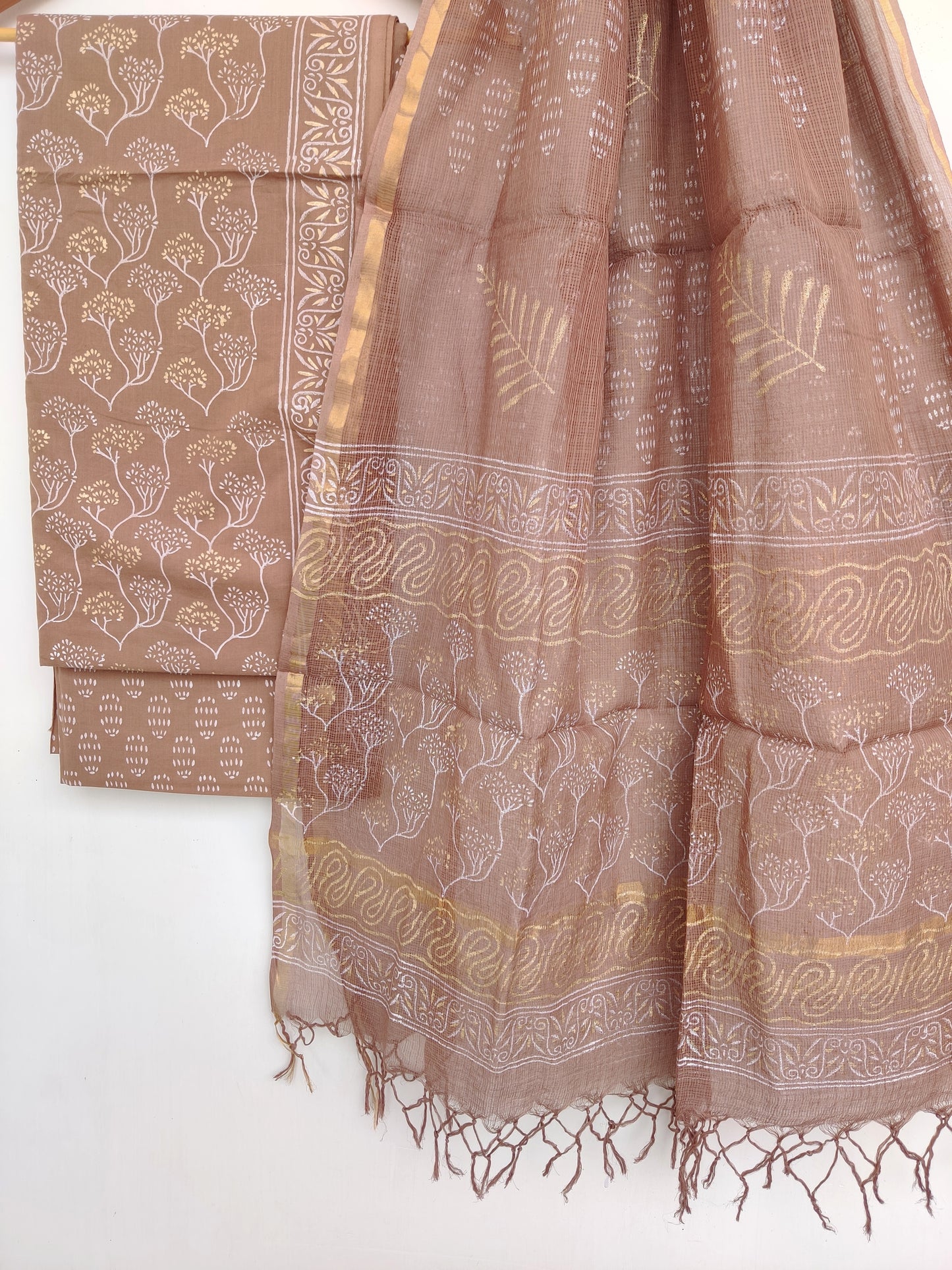 Hand Block Printed Cotton Suit with Cotton Kota Doria dupatta8
