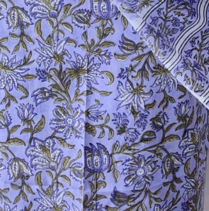 CLASSIC Lilac HANDBLOCK COTTON UNSTICHED SUIT SET WITH MULMUL DUPATTA