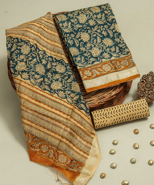 Hand Block Printed Maheshwari Silk Suit with Maheshwari Silk Dupatta  2