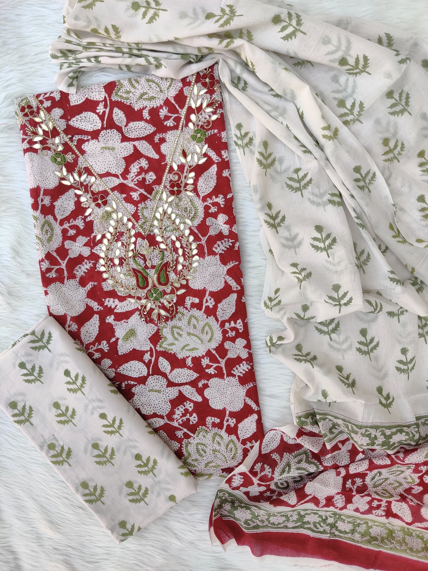 FLORAL PRINTED COTTON GOTA PATTI SUIT WITH COTTON DUPATTA 11
