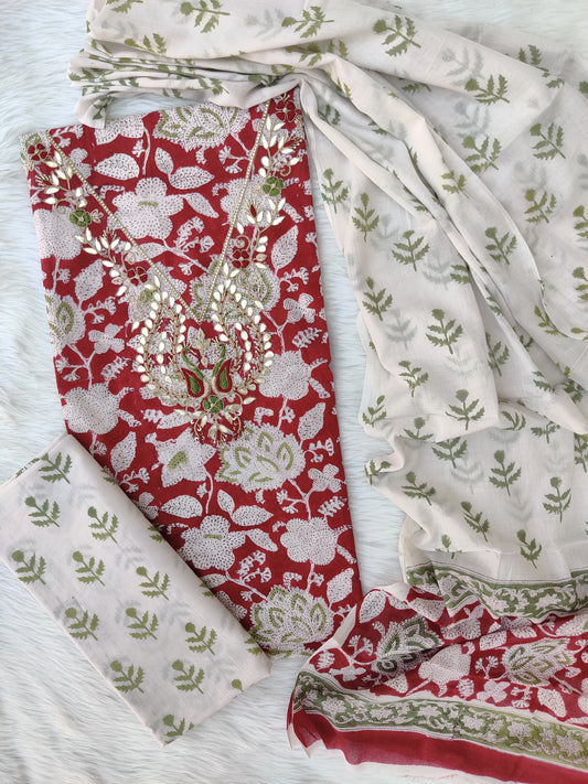 FLORAL PRINTED COTTON GOTA PATTI SUIT WITH COTTON DUPATTA 11