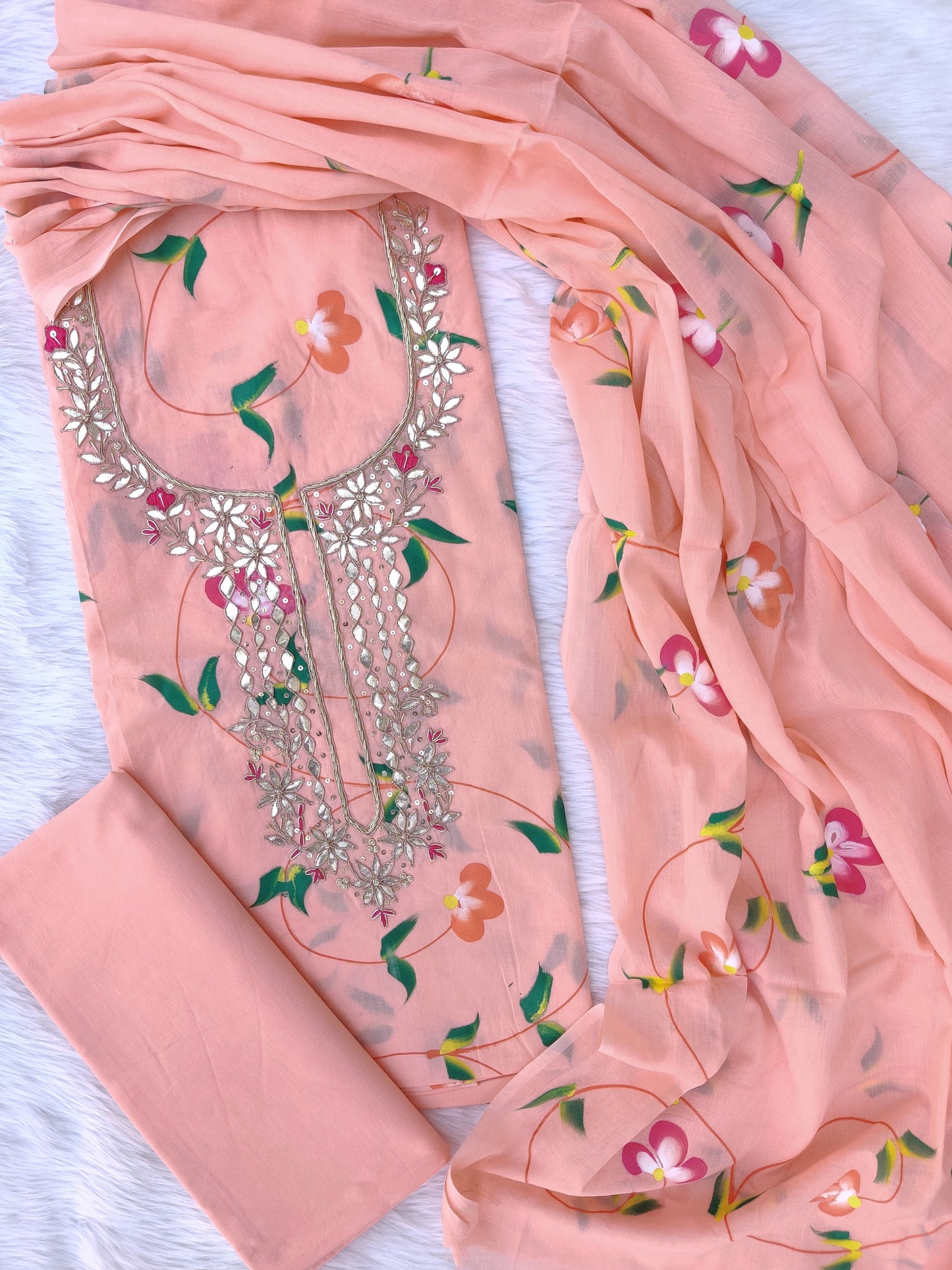 FLORAL PRINTED COTTON GOTA PATTI SUIT WITH COTTON DUPATTA 11