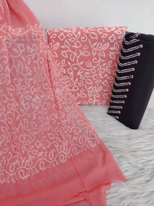 Hand Block Printed Cotton Suit with Pure Chiffon dupatta