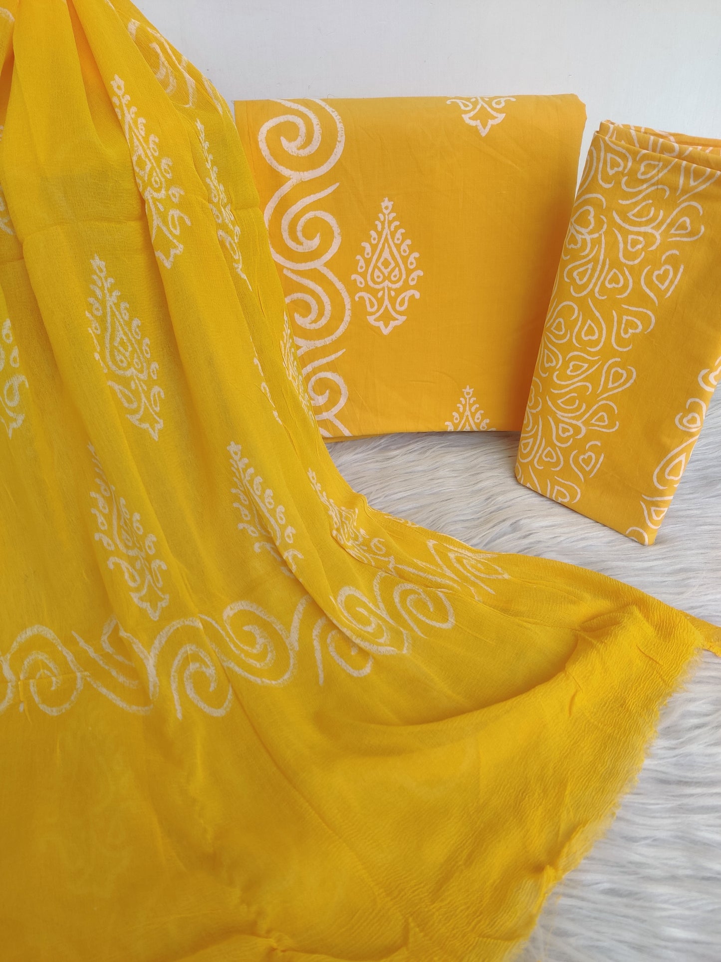 Hand Block Printed Cotton Suit with Pure Chiffon dupatta