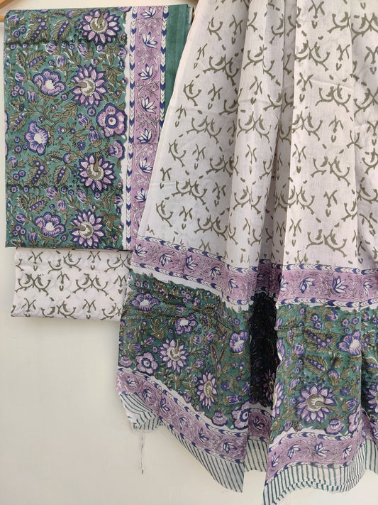 Hand Block Printed Cotton Suit with Cotton dupatta