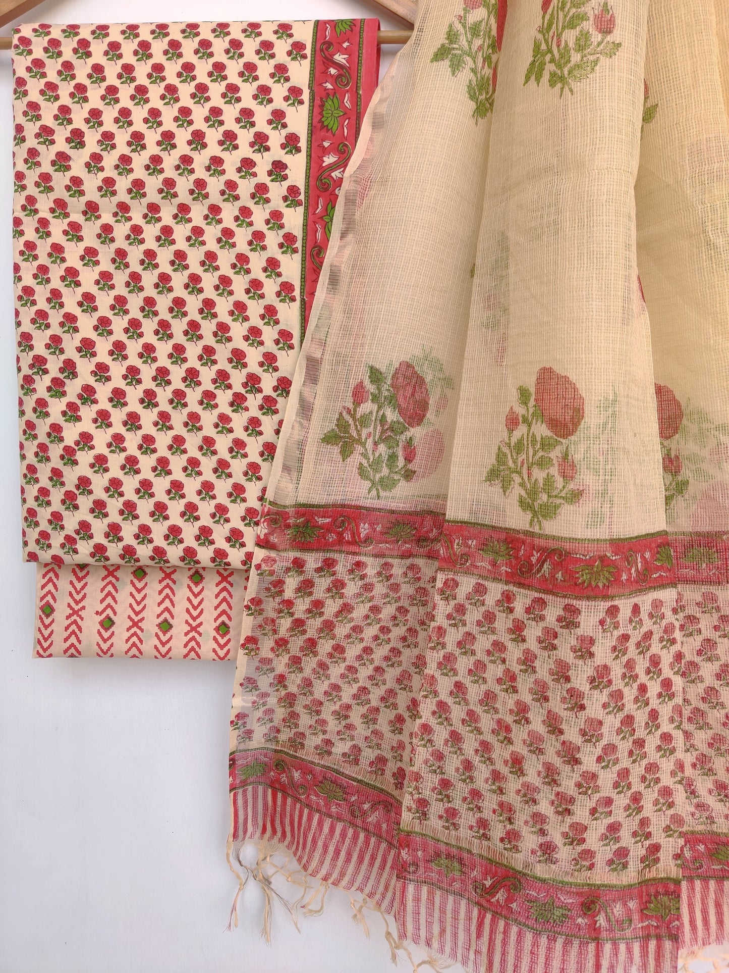 Hand Block Printed Cotton Suit with Cotton Kota Doria dupatta2