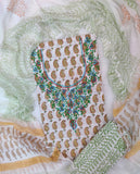 (SALE) Cotton Printed Neck Work Suits with mulmul dupatta