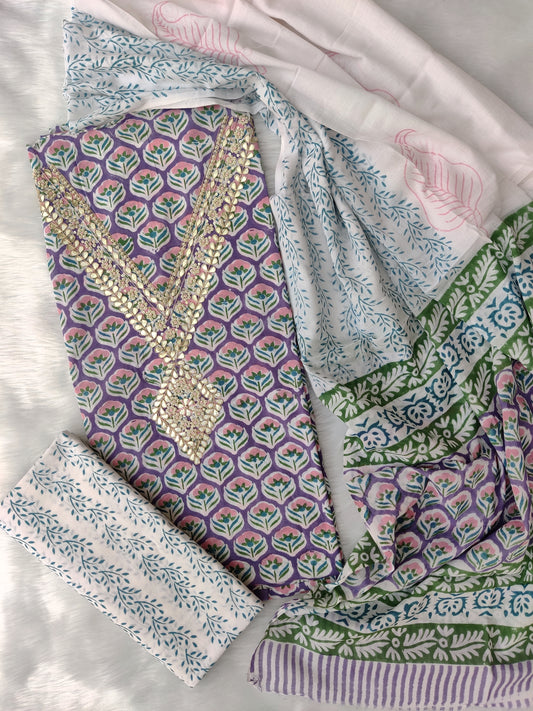 FLORAL PRINTED COTTON GOTA PATTI SUIT WITH COTTON DUPATTA1