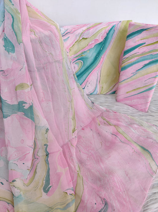 (MARBLE) COTTON SUIT WITH PURE CHIFFON DUPATTA