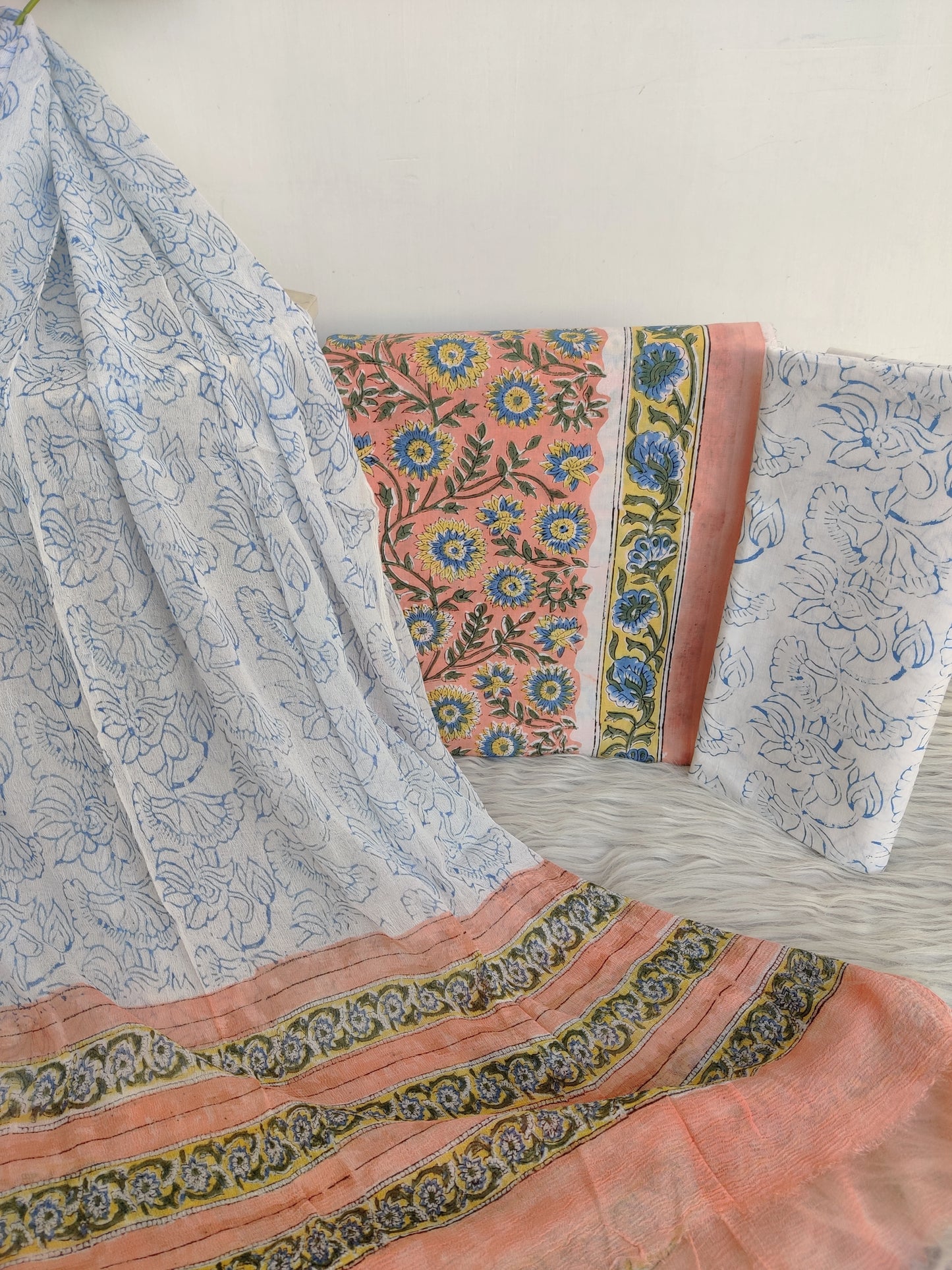 HAND BLOCK PRINTED COTTON SUIT WITH PURE CHIFFON DUPATTA