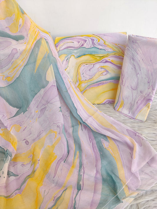 (MARBLE) COTTON SUIT WITH PURE CHIFFON DUPATTA