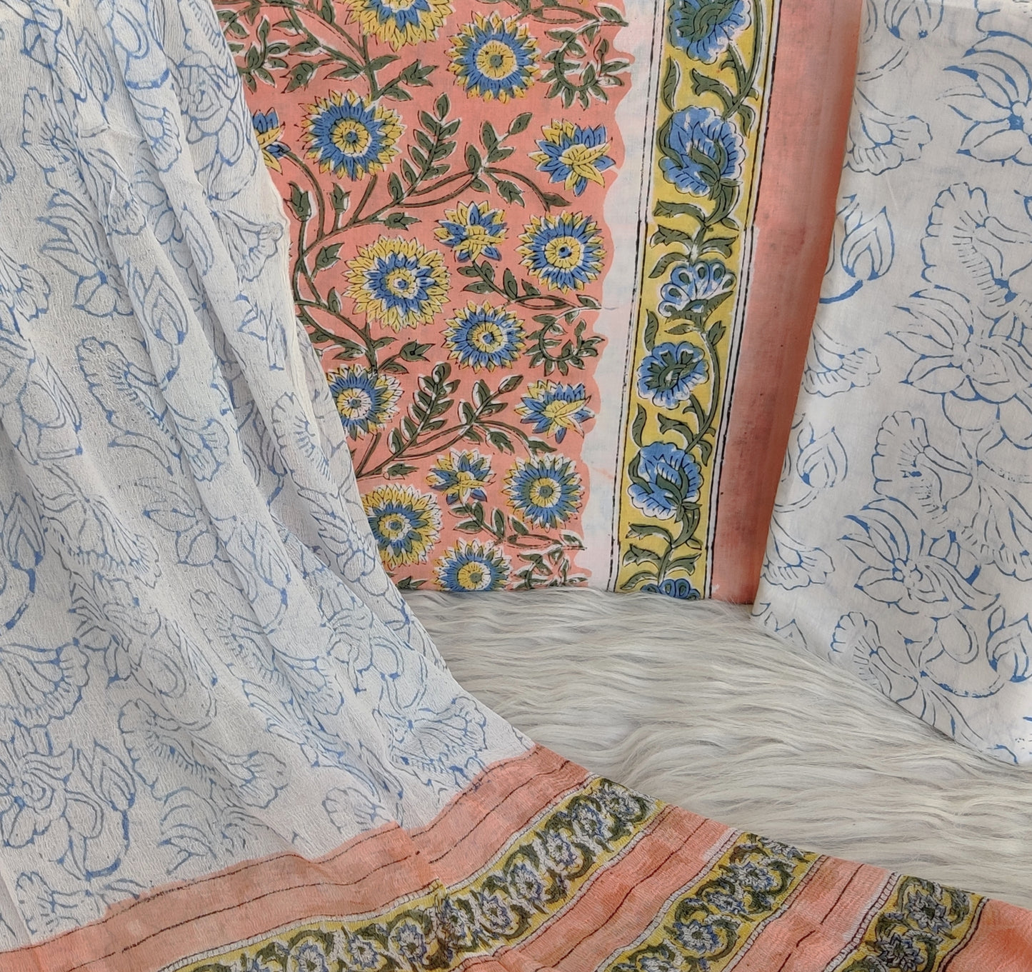 HAND BLOCK PRINTED COTTON SUIT WITH PURE CHIFFON DUPATTA