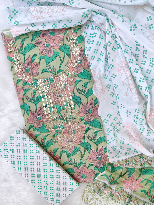 FLORAL PRINTED COTTON GOTA PATTI SUIT WITH COTTON DUPATTA1