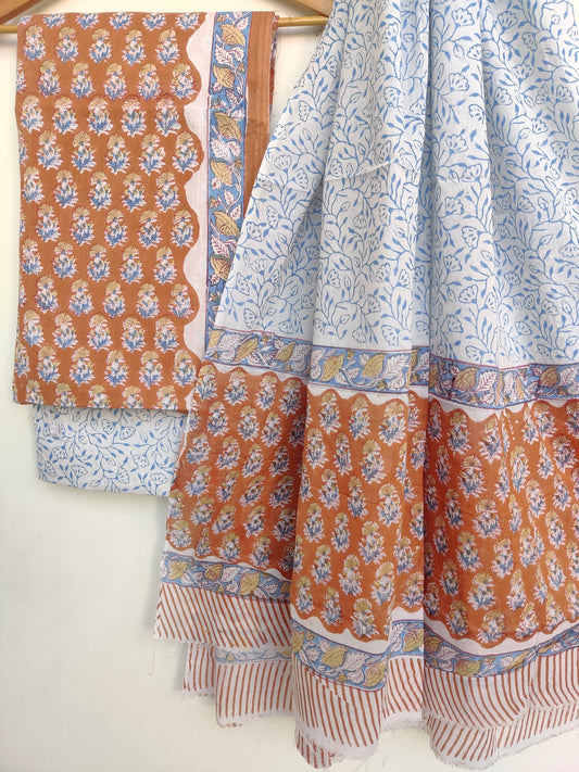 Hand Block Printed Cotton Suit with Cotton dupatta