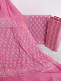 HAND BLOCK PRINTED COTTON SUIT WITH PURE CHIFFON DUPATTA