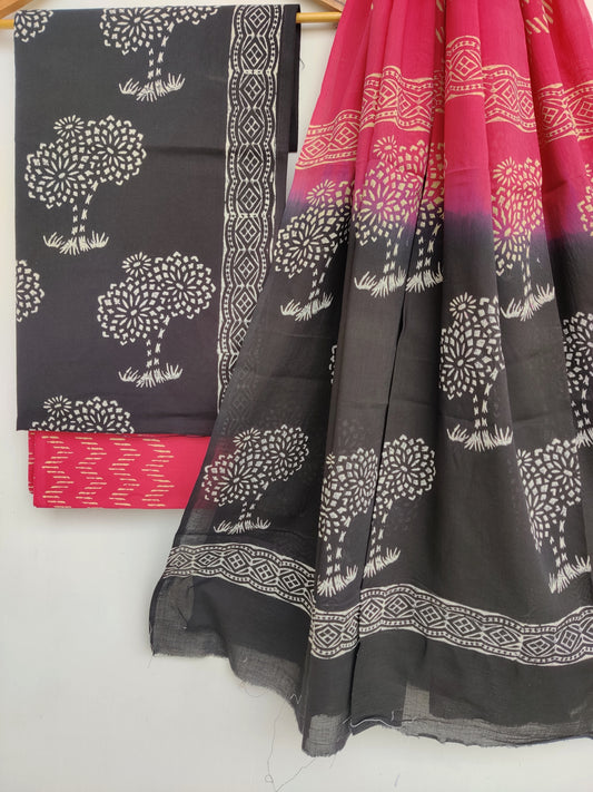Block Printed Cotton Suit with Cotton mulmul dupatta