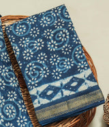 Indigo Blue Hand Block Printed Maheshwari Silk Suit with Maheshwari Silk Dupatta