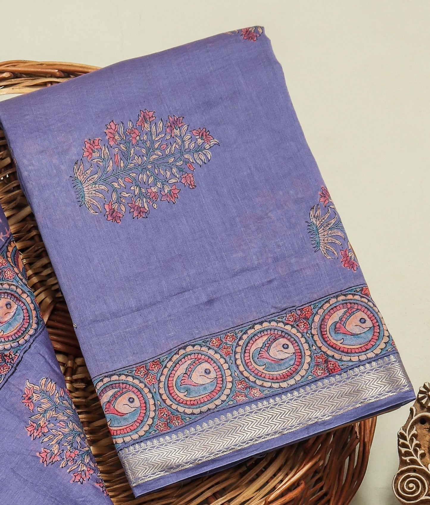 Hand Block Printed Maheshwari Silk Suit with Maheshwari Silk Dupattaa9