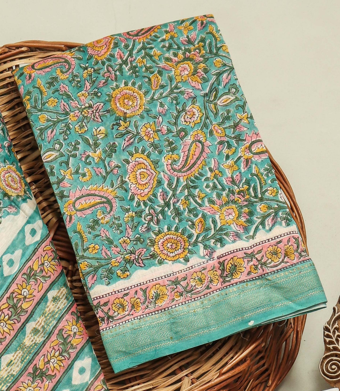 Hand Block Printed Maheshwari Silk Suit with Maheshwari Silk Dupatta