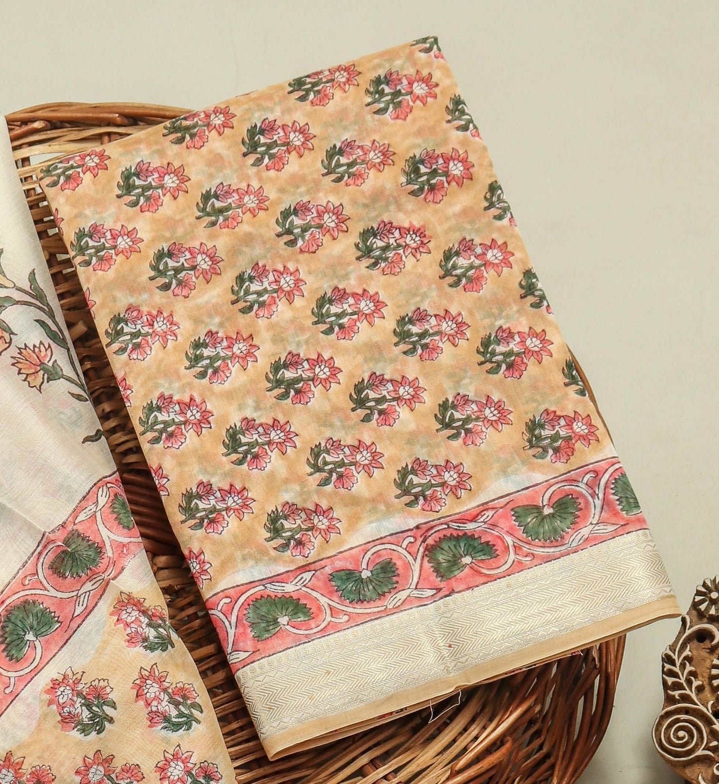 Hand Block Printed Maheshwari Silk Suit with Maheshwari Silk Dupatta