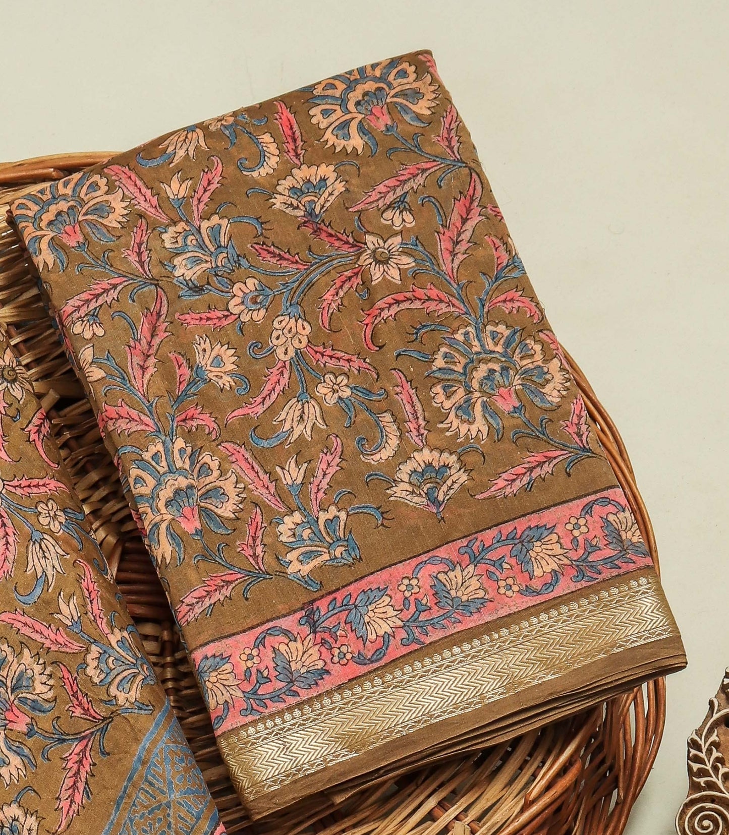 Hand Block Printed Maheshwari Silk Suit with Maheshwari Silk Dupatta