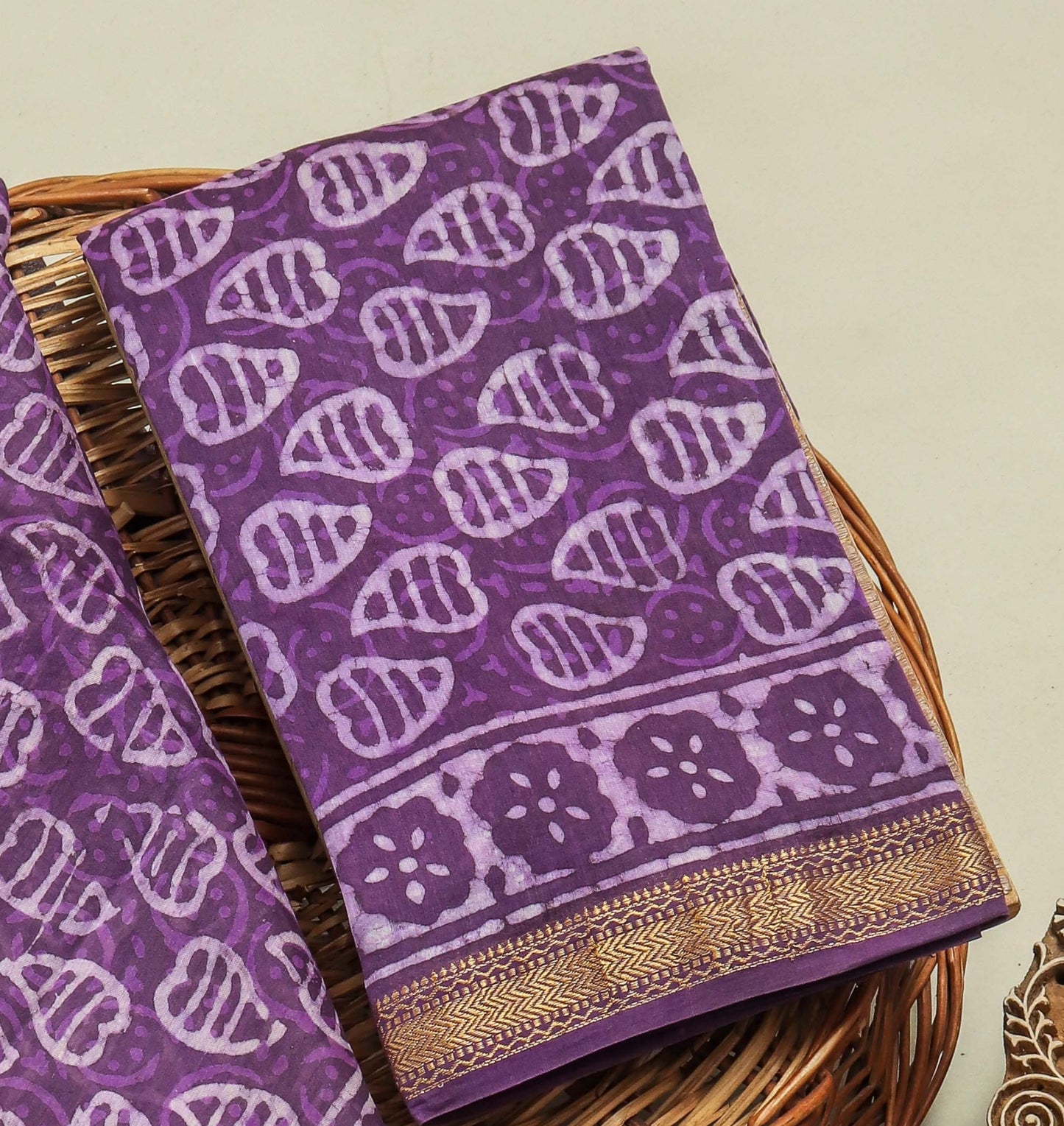 Hand Block Printed Maheshwari Silk Suit with Maheshwari Silk Dupatta