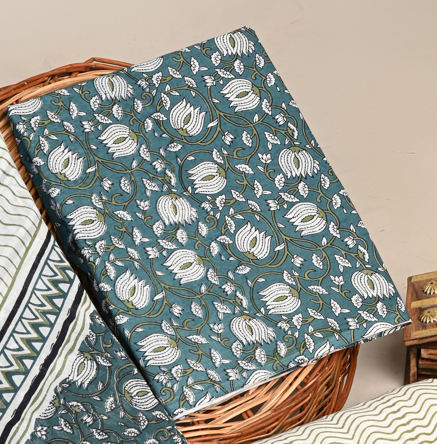 Jaipuri Printed Cotton Suit with mulmul cotton Dupatta