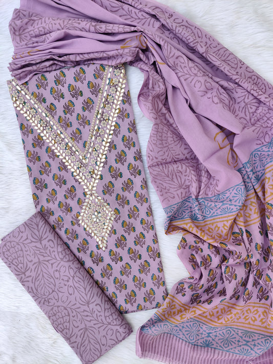 FLORAL PRINTED COTTON GOTA PATTI SUIT WITH COTTON DUPATTA 11