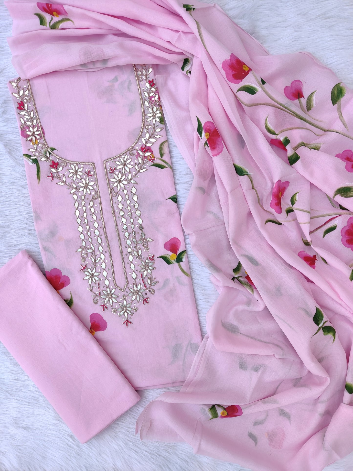 FLORAL PRINTED COTTON GOTA PATTI SUIT WITH COTTON DUPATTA 11