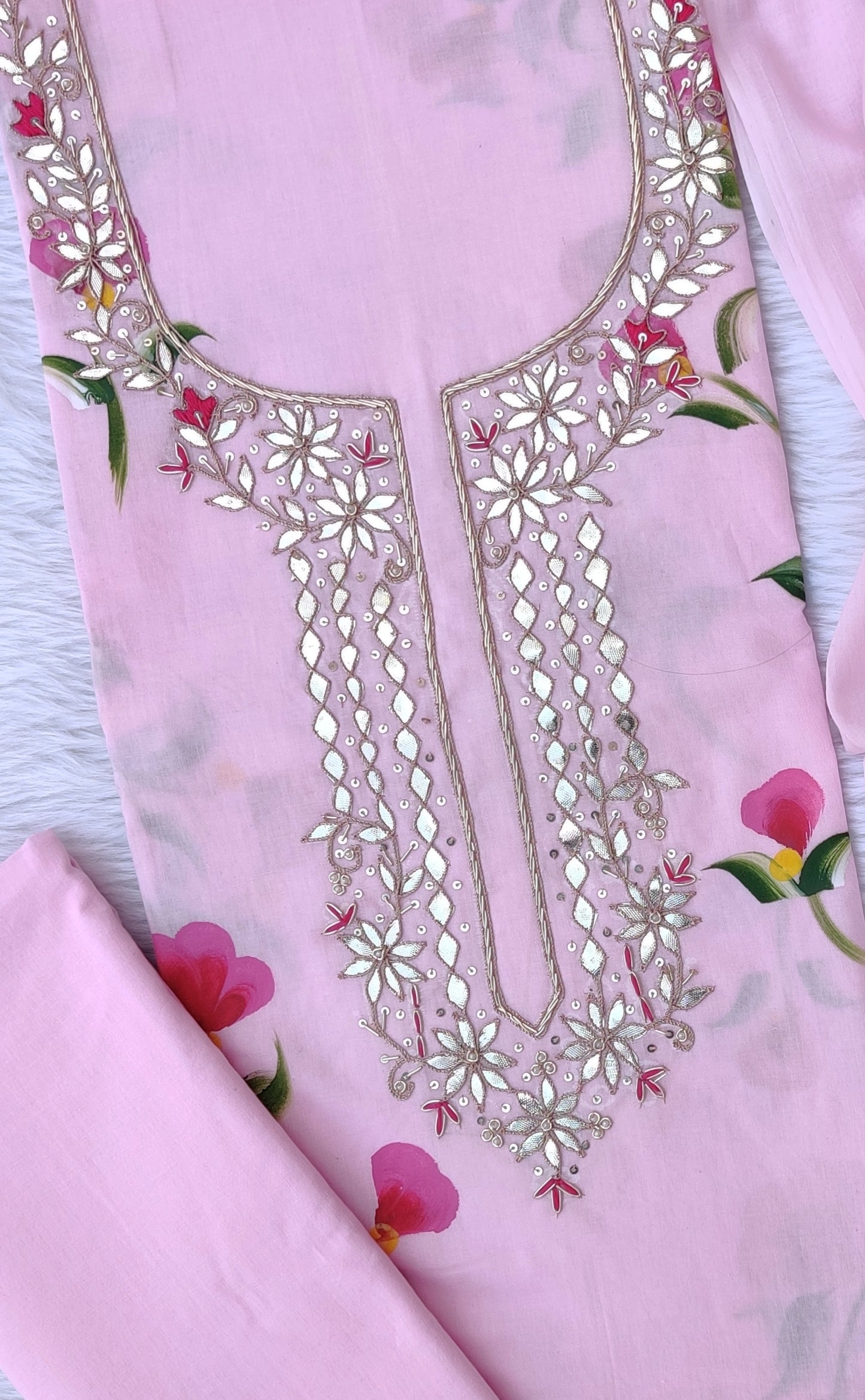 FLORAL PRINTED COTTON GOTA PATTI SUIT WITH COTTON DUPATTA 11