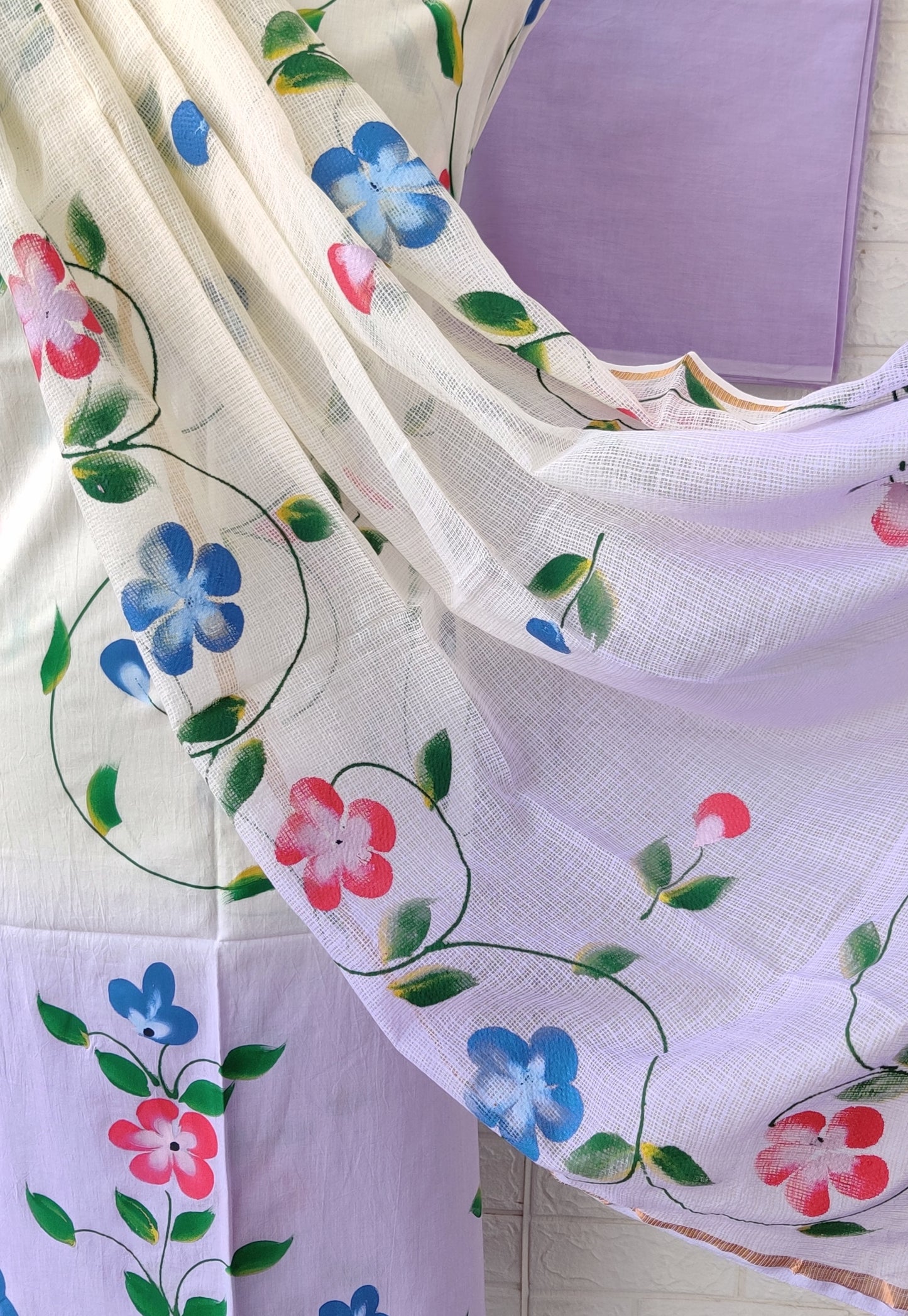 Hand Painted Cotton Suit with Cotton Kota Doria dupatta