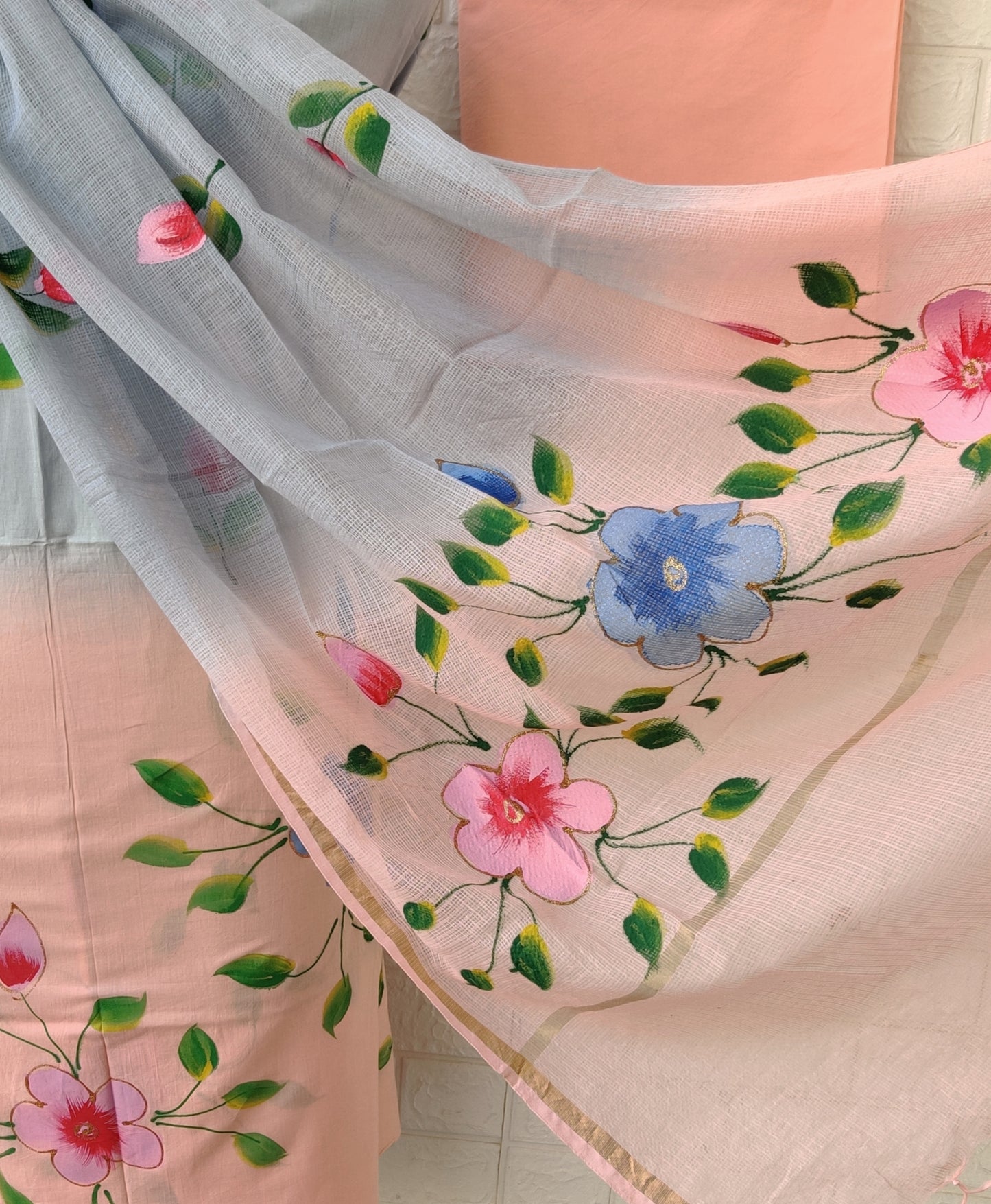 Hand Painted Cotton Suit with Cotton Kota Doria dupatta
