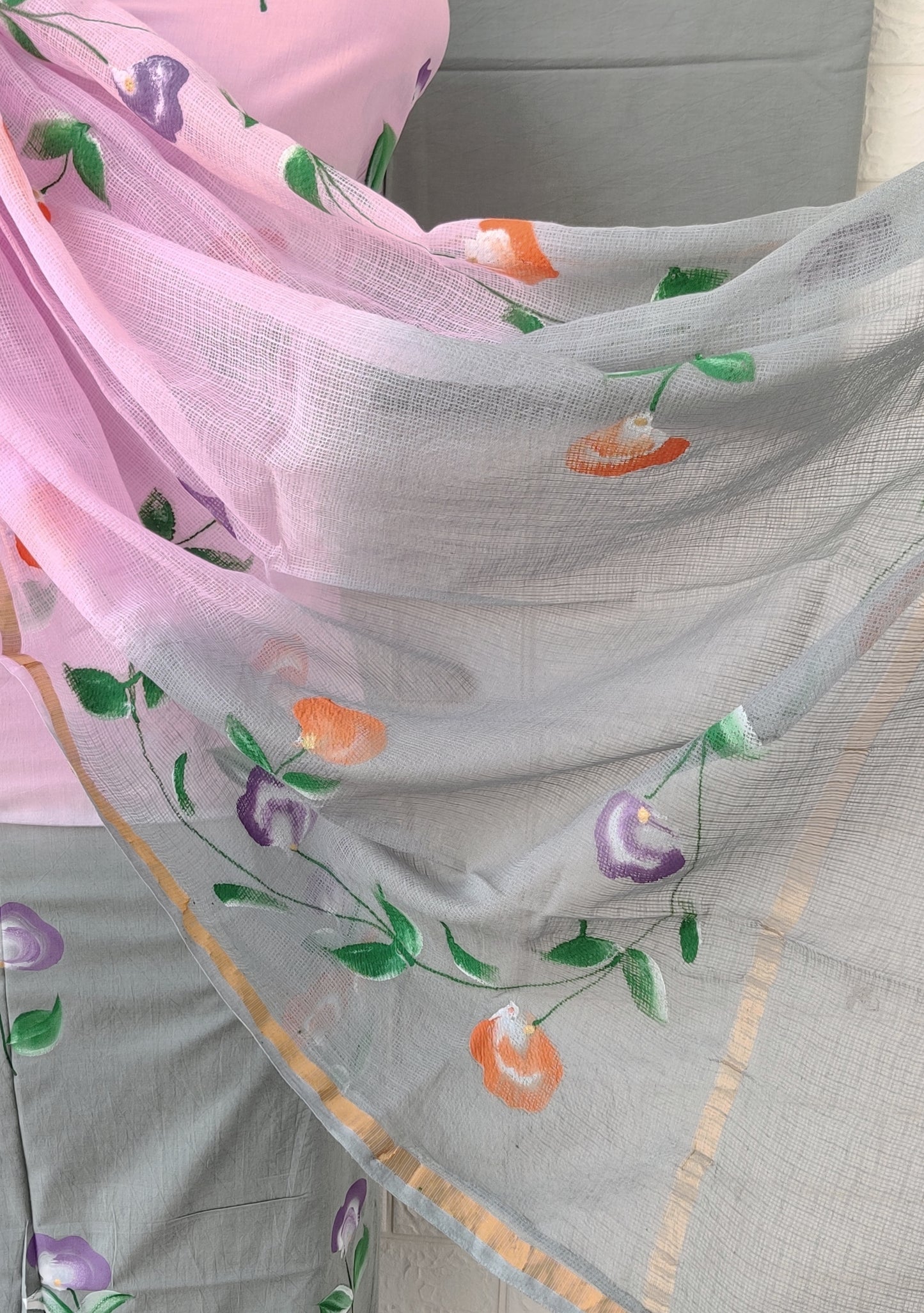 Hand Painted Cotton Suit with Cotton Kota Doria dupatta