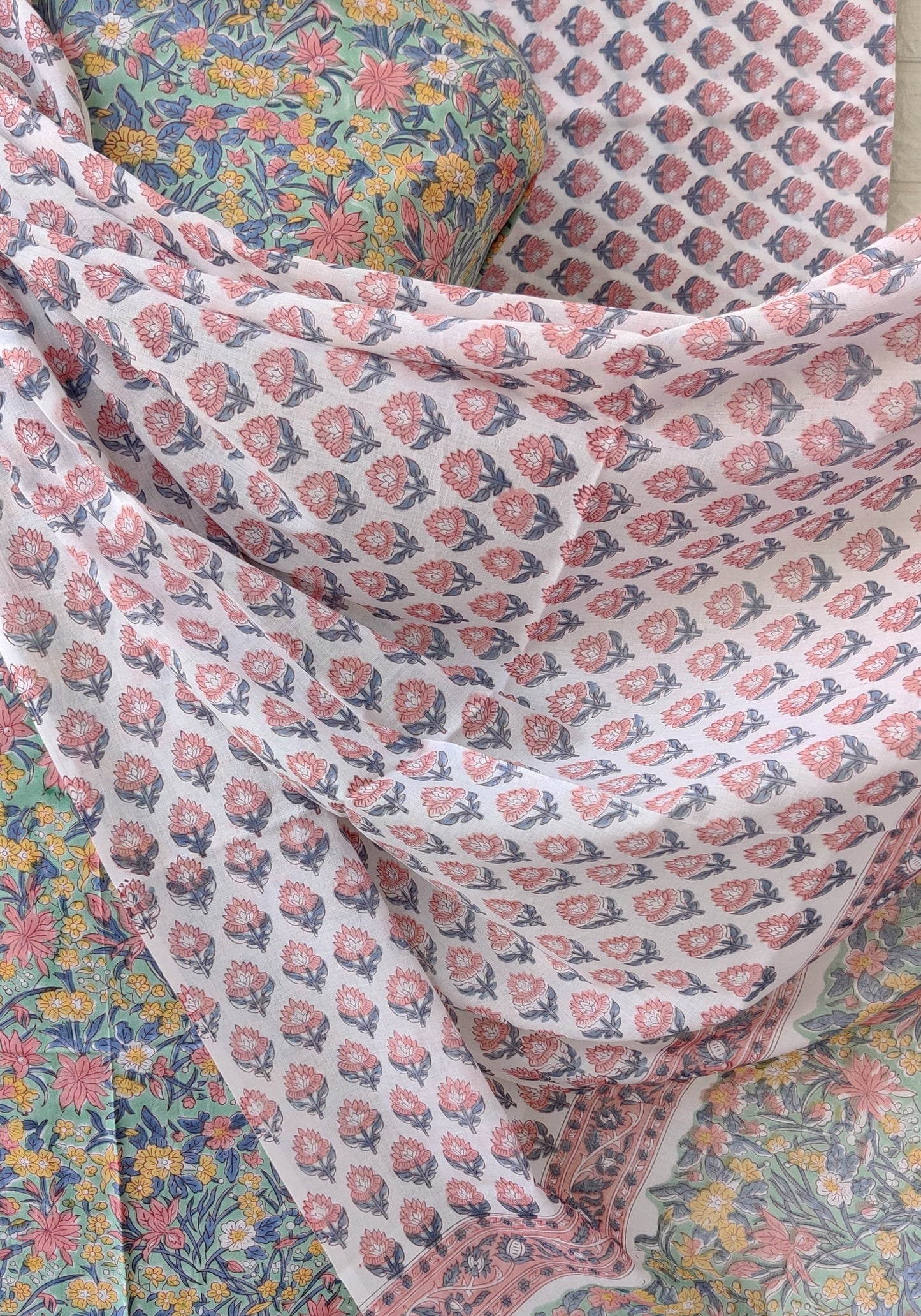 Hand Block Printed Cotton Suit With Mulmul Cotton Dupatta