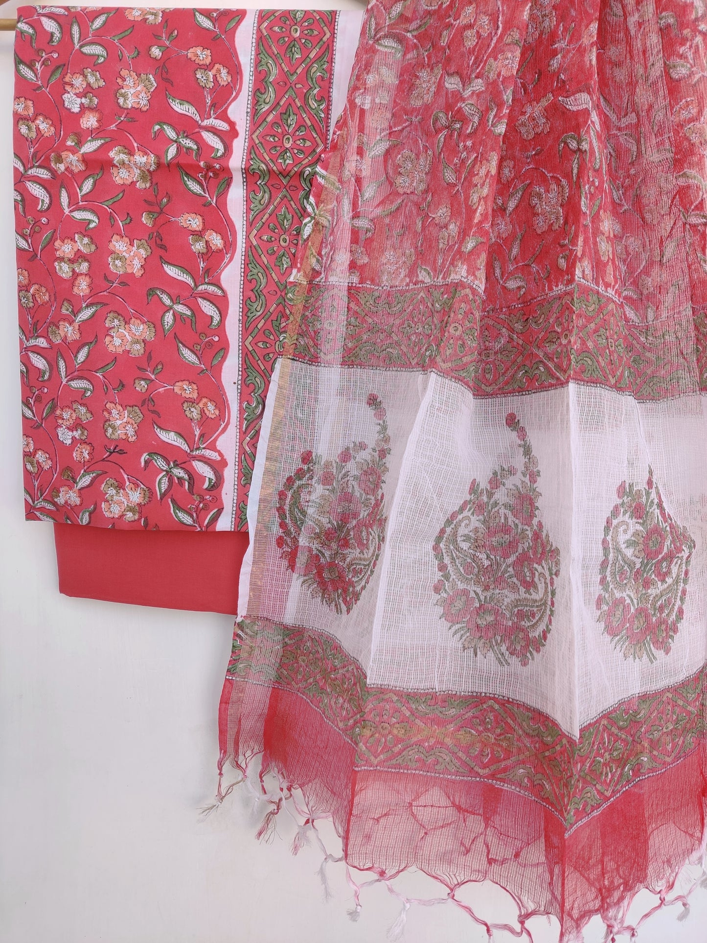 Hand Block Printed Cotton Suit with Cotton Kota Doria dupatta