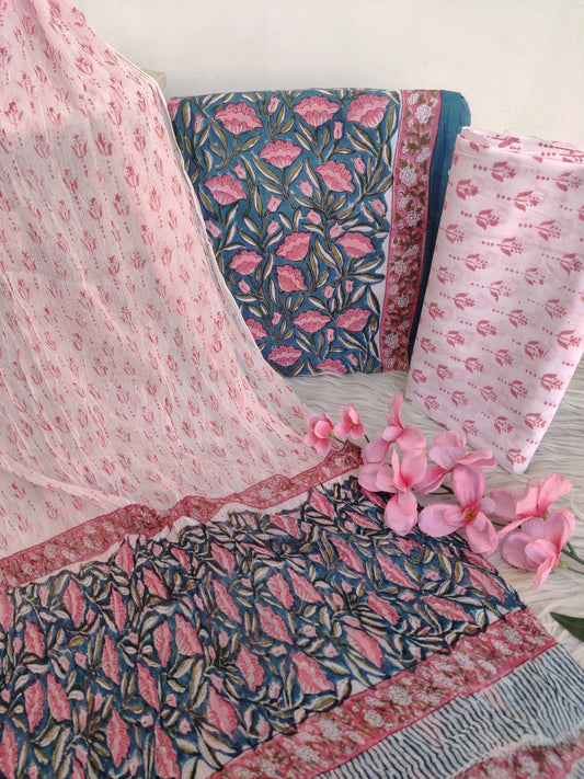 HAND BLOCK PRINTED COTTON SUIT WITH PURE CHIFFON DUPATTA5