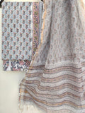 Unstitched Hand Block Printed Cotton Suit with Cotton Kota Doria dupatta8