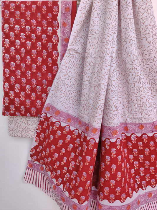 Hand Block Printed Cotton Suit with Cotton dupatta