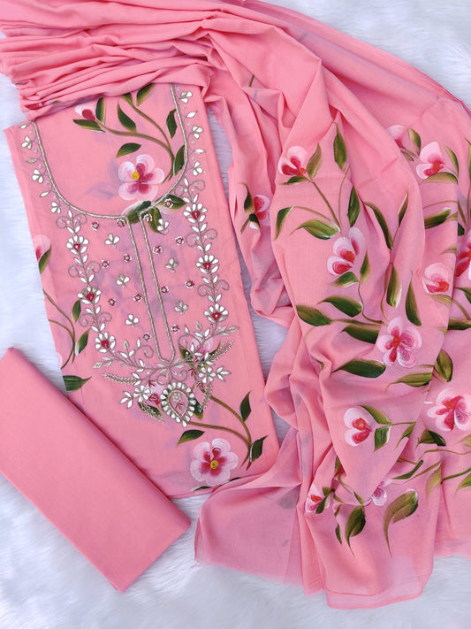 FLORAL PRINTED COTTON GOTA PATTI SUIT WITH COTTON DUPATTA