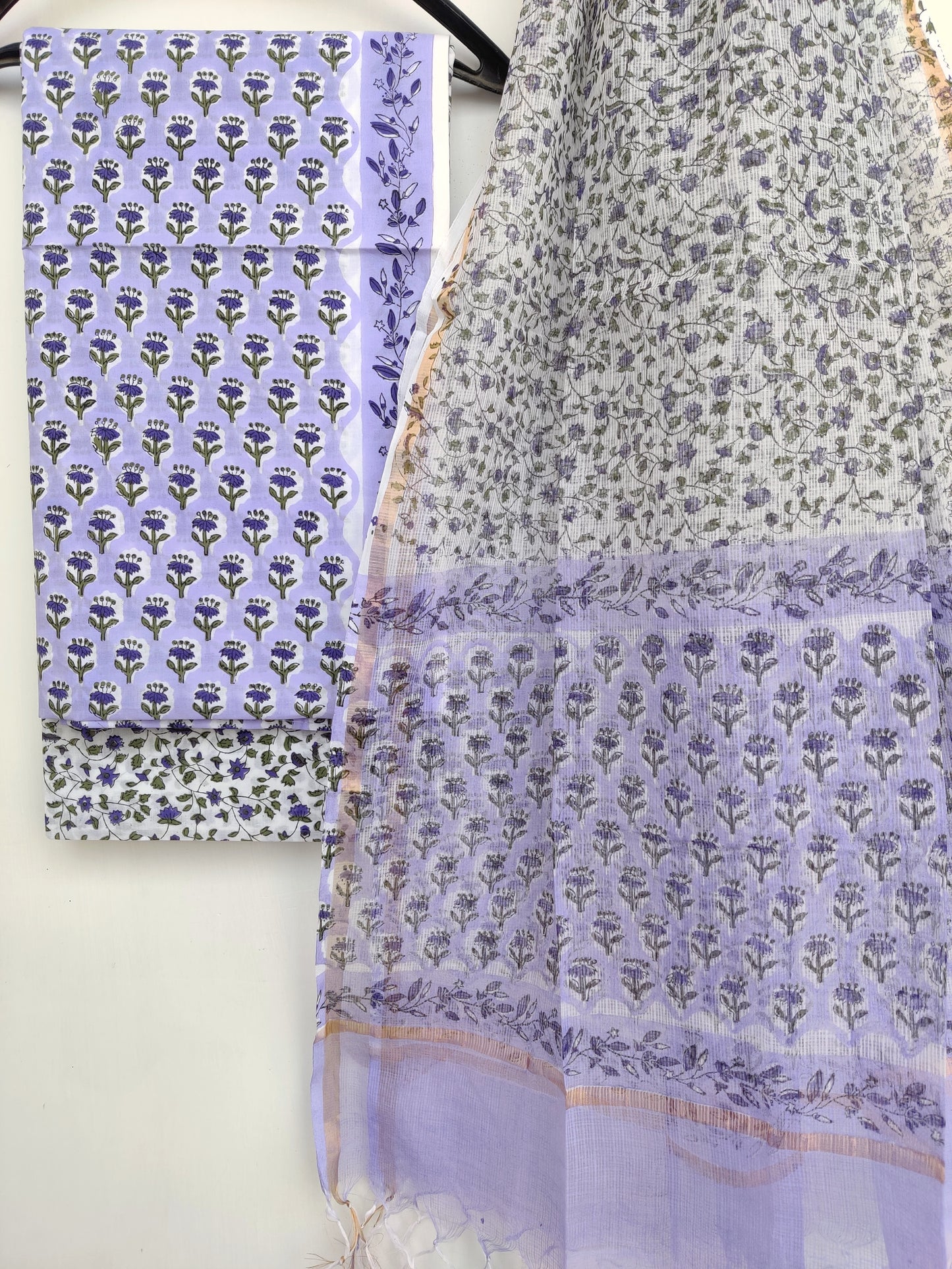 Hand Block Printed Cotton Suit with Cotton Kota Doria dupatta