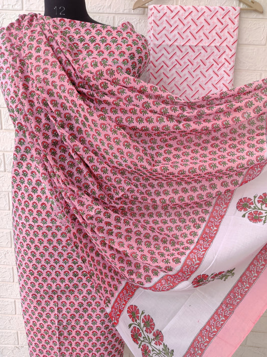 Block Printed Cotton Suit with mulmul cotton Dupatta