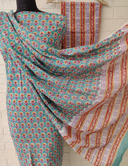 Hand Block Printed Cotton Suit with Cotton dupatta0