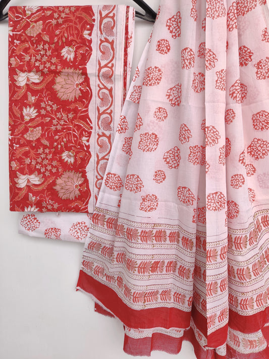Hand Block Printed Cotton Suit with Cotton dupatta