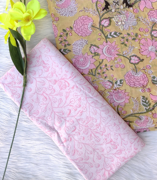 FLORAL PRINTED COTTON GOTA PATTI SUIT WITH CHIFFON DUPATTA