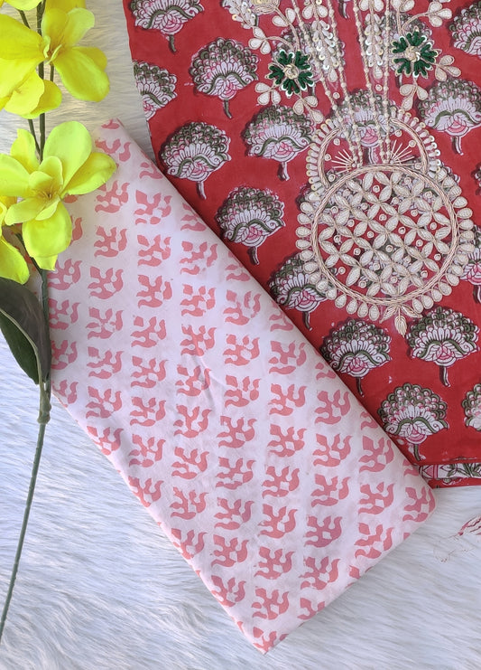 FLORAL PRINTED COTTON GOTA PATTI SUIT WITH CHIFFON DUPATTA