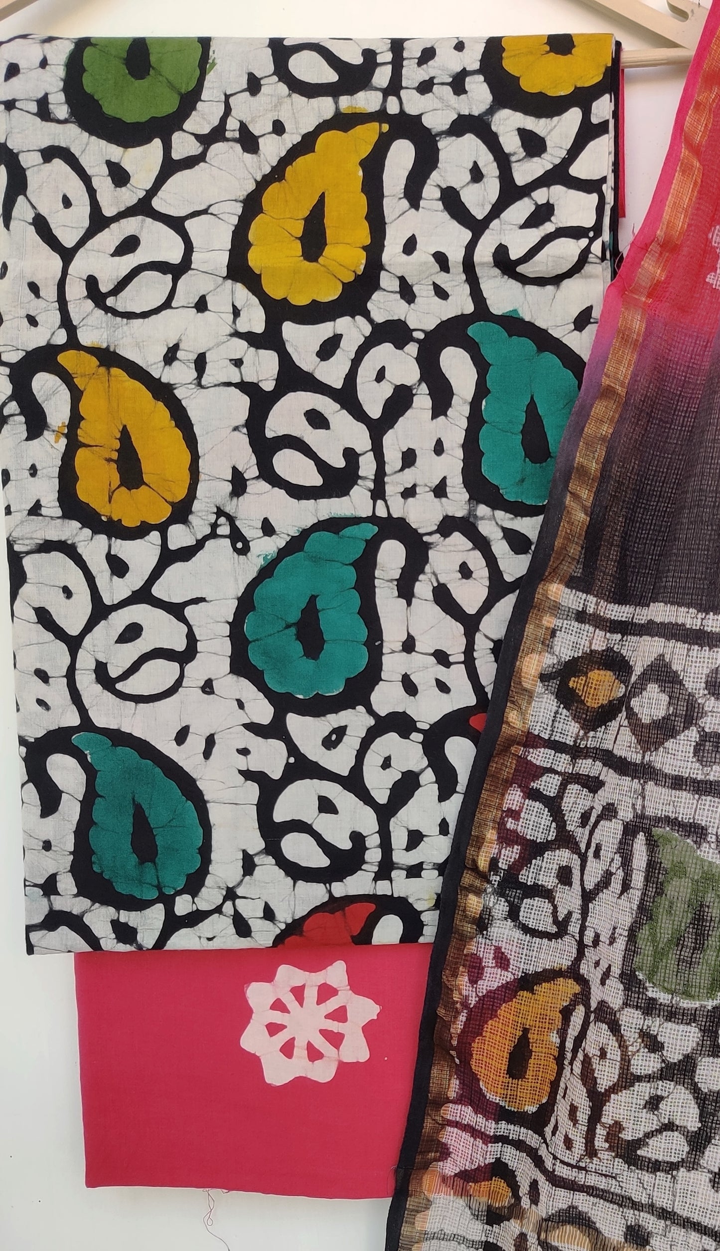 (BATIK) Hand Block Printed Cotton Suit with Cotton Kota Doria dupatta