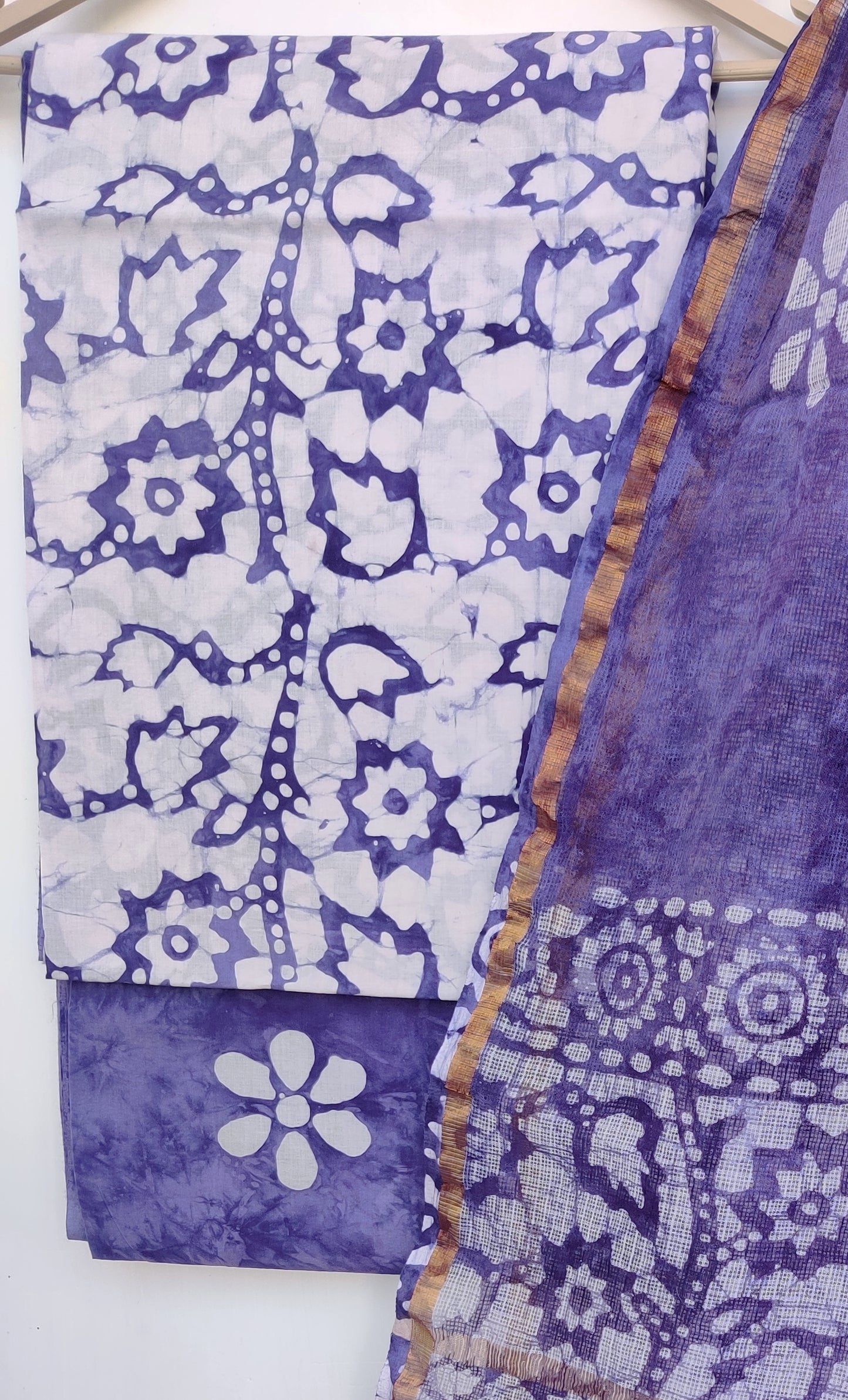 BATIK Hand Block Printed Cotton Suit with Cotton Kota Doria dupatta